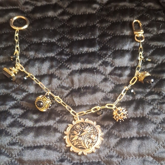 Gold Charm Bracelet with Black Accents - Picture 1 of 8